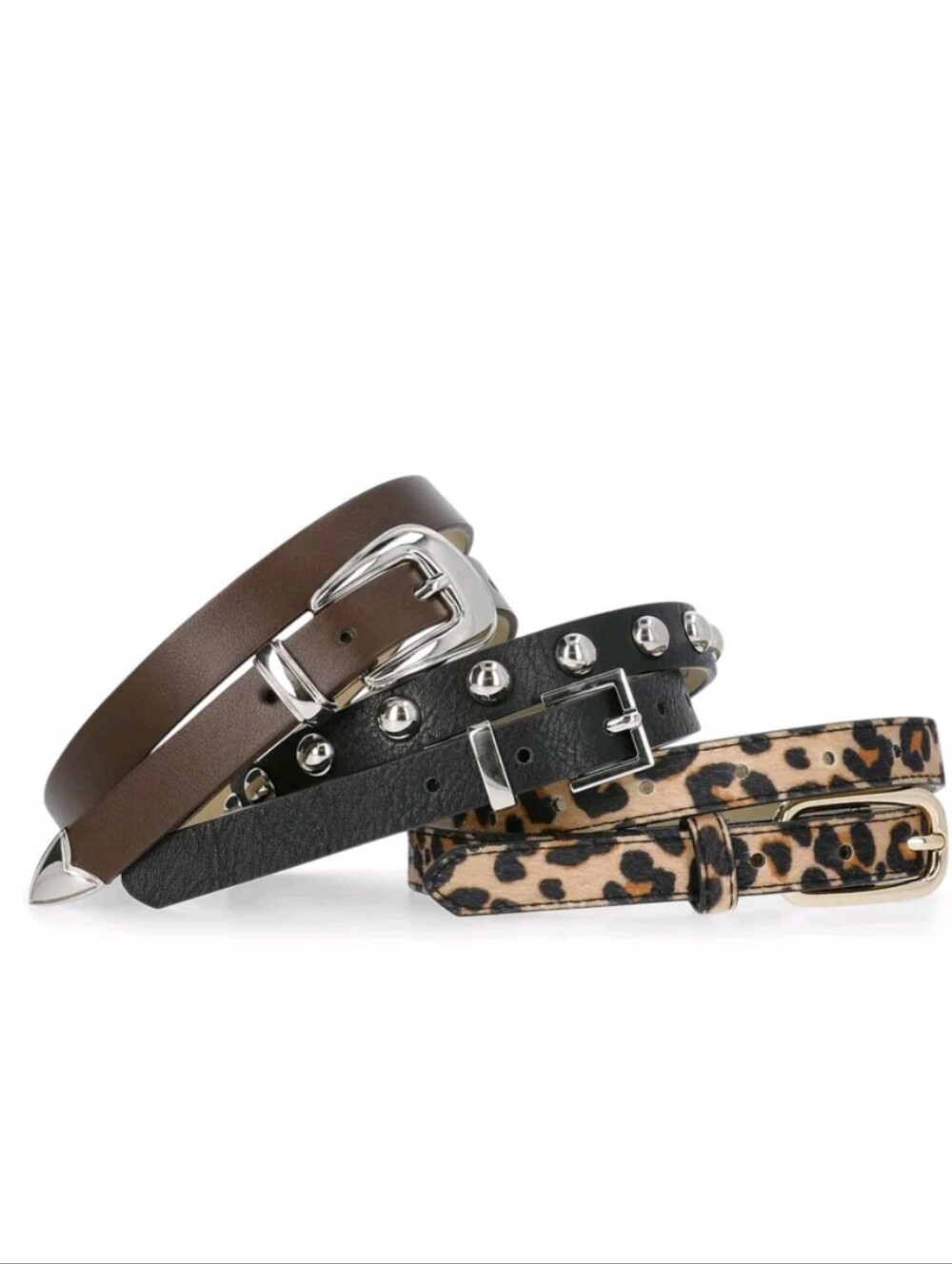 NWT Skinny Belt Trio Black Brown Leopard XL